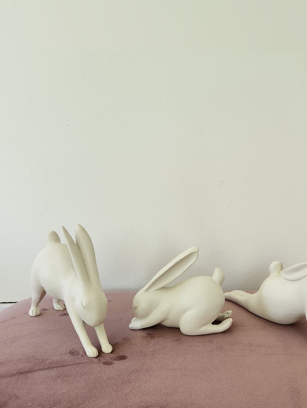 Set of 3 White Resin Yoga Bunny Rabbit Figurines Easter Spring Decor